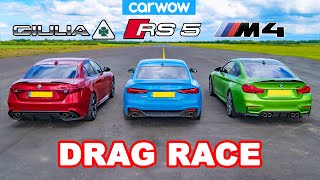 BMW M4 vs Audi RS5 vs Alfa Giulia Quadrifoglio: DRAG RACE