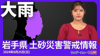 【土砂災害警戒情報】岩手県遠野市は大雨による土砂災害危険度高まる　2024年8月25日(日)