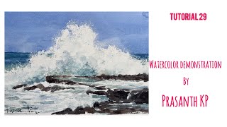 Watercolor seascape with wax masking technique Tutorial 29