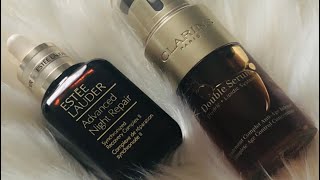 روتين العناية بالبشرة 😊 مقارنة بين سيروم استي لودر و سيروم دوبل كلارنس 😊 #estee lauder #clarins