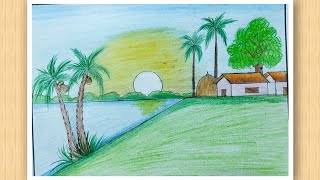 সহজে শীতের সকাল ছবি আঁকা / how to draw winter season scenery step by step