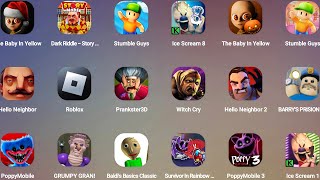 Stumble Guys,Roblox,The Baby In Yellow,GRUMPY GRAN!,Hello Neighbor,Dark Riddle 2,Prankster 3D