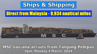 Direct from Malaysia - 9,934 miles via the Cape: MSC Luciana arrives UK. 4 March 2024