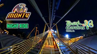 [4K] Montu - Inverted Roller Coaster at Night | Front Row POV | Busch Gardens Tampa Bay