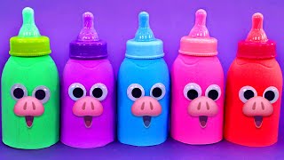 Learn 5 Colors Kinetic Sand Baby Milk Bottle and Fruit Juice Party | PJ Masks,Surprise Eggs