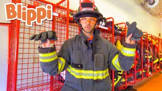 Blippi Learns At The Fire Station Tour | Learn about Firefighters for Kids | Blippi Videos