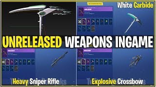 *NEW* Fortnite: LEAKED UNRELEASED WEAPONS IN-GAME! | (Explosive Crossbow,Sniper,White Omega/Carbide)