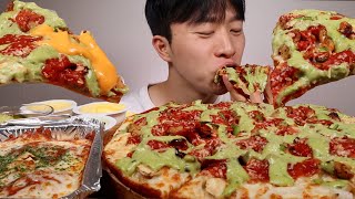 아 맛있다..청년피자 바질크림치즈디쉬 바질소스를 듬뿍 뿌려준 피자 미트소스 스파게티 먹어보겠습니다 ! ASMR BASIL CREAM PIZZA meat sauce spaghetti