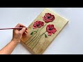 How To Paint Anemone Poppy With Texture paste | Red Poppy Flower Texture Painting on canvas