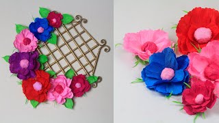 Room Decor Crape Paper Flower Origami | DIY Paper Flower Wall Decoration Ideas