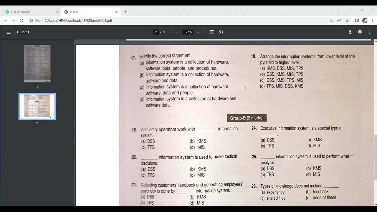 IT - Unit 1 - B.com Sem 3 - Information Technology And Business - MCQ ...