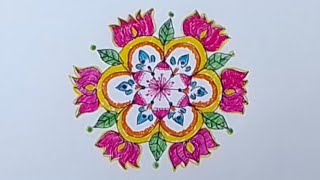 beautiful lotus flowers big rangoli kolam/#rangoli muggulu/#sankranti,diwali muggulu/#easy kolam