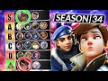 NEW UPDATED TIER LIST for ALL ROLES in SEASON 34 - BEST HEROES RIGHT NOW - Overwatch Guide