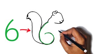 Squirrel Drawing Easy from number 6 | गिलहरी का चित्र बनाये आसानी से | Kathbirali Drawing Very Easy