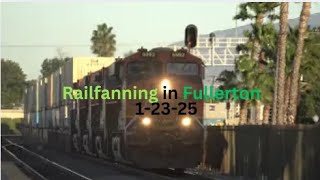 BNSF 6992, 617, 7117, 5698, passing though Fullerton station