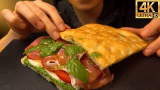 ASMR 🟩⬜🟥 Schiacciata W/ Prosciutto Basil Mozzarella Tomato Pesto NoTalking Eating Sounds (吃播-먹방) 4K