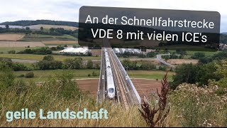 Viele ICE's auf der Schnellfahrstrecke VDE 8 mit geiler Landschaft