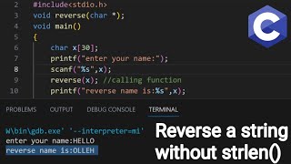 Reverse a string in c | without using strrev() function || #string @coding_journey033