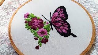 Beautiful butterfly embroidery / Embroidery for beginner/How to embroider butterfly/Miss Embroidered