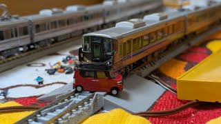 225系AシートK1編成4両鉄道模型KATO車と衝突シーン撮影！