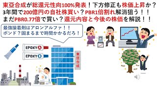 東亞合成が総還元性向100%発表！下方修正も株価上昇か？3年間で200億円の自社株買い？PBR1倍割れ解消狙う！！まだPBR0.77倍で買い？還元内容と今後の株価を解説！！