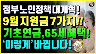 [속보] 정부 노인정책 대개혁! 9월 지원금 7가지! 기초연금 65세이상 혜택 '이렇게' 바뀝니다! 시니어 관련 뉴스 총정리!