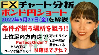 【FX】条件が揃う場所を狙う！上位足の方向は？トレンドラインと水平線が重合している。Perfect Order？チャート分析　毎日配信中！ポンド円ショートの狙い場を解説　2022.05.27（金）