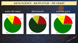 Basic pie chart, Hatch pie chart - Explode and Shadow using Matplotlib