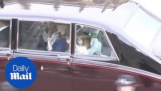 Cute moment Princess Charlotte waves at Princess Eugenie's royal wedding