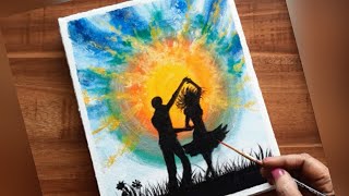 Dancing couple acrylic painting/ Couple silhouette painting