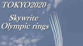 ブルーインパルスがカラーでオリンピックの五輪を描く！！JASDF T-4 Jets skywrite Olympic rings!! TOKYO2020 Olympic symbols　航空自衛隊