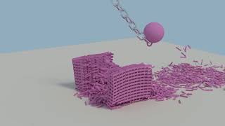 Kapla planks destruction with ball (pink material): Wrecking ball