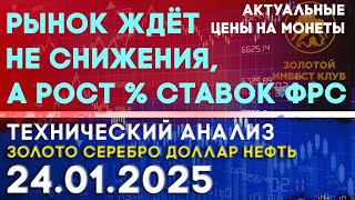 Рынок ждёт не снижения, а рост % ставок ФРС. Анализ рынка золота, серебра, нефти, доллара 24.01.2025