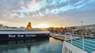 Departure of Prevelis ferry (Anek Lines) from Piraeus Port | Sunset Timelapse