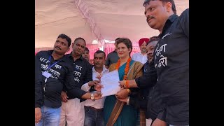 Priyanka Gandhi meets protesting workers of Rae Bareli coach factory