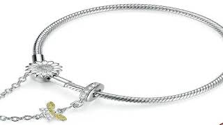 bamoer Authentic 925 Sterling Silver 3mm Snake Charm Bracelet with Sunflower Safety Chain