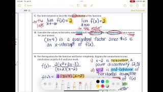 Rational Function with Table Values Analysis 2.6 Free Response