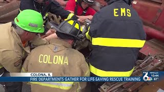 Local firefighters train for rescue missions involving agricultural machinery