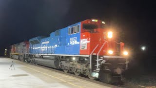 CN 397 west at Sarnia led by the GT heritage unit. Night shot.4-02-2023