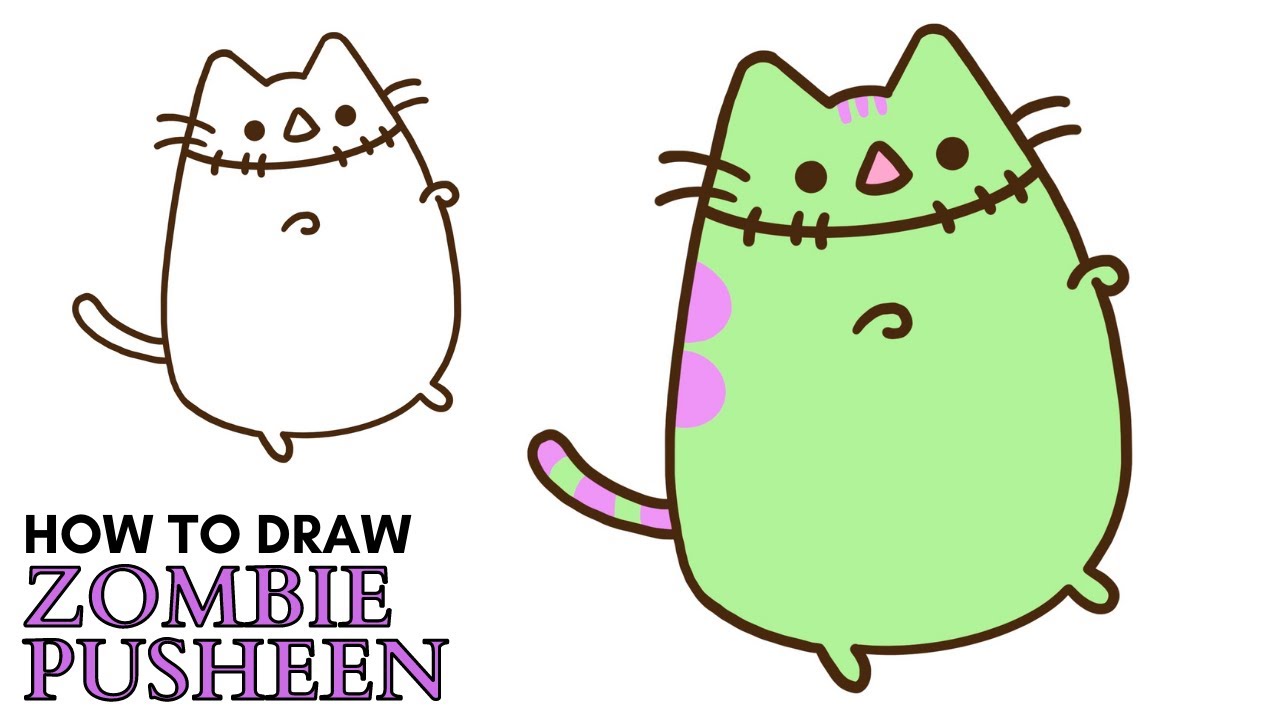 How To Draw Zombie Pusheen Cat For Halloween | Easy Step By Step ...