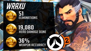 WRAXU DOMINATING AS HANZO - 51 ELIMS! POTG! OVERWATCH 2 GAMEPLAY