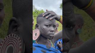 Surma tribe woman gets haircut #shorts