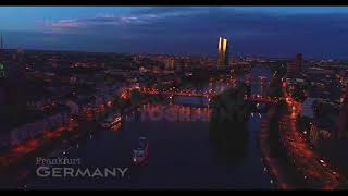 Frankfurt, Germany - Aerial Iron Bridge by Drone (Eiserner Steg), Hessen at Sunset