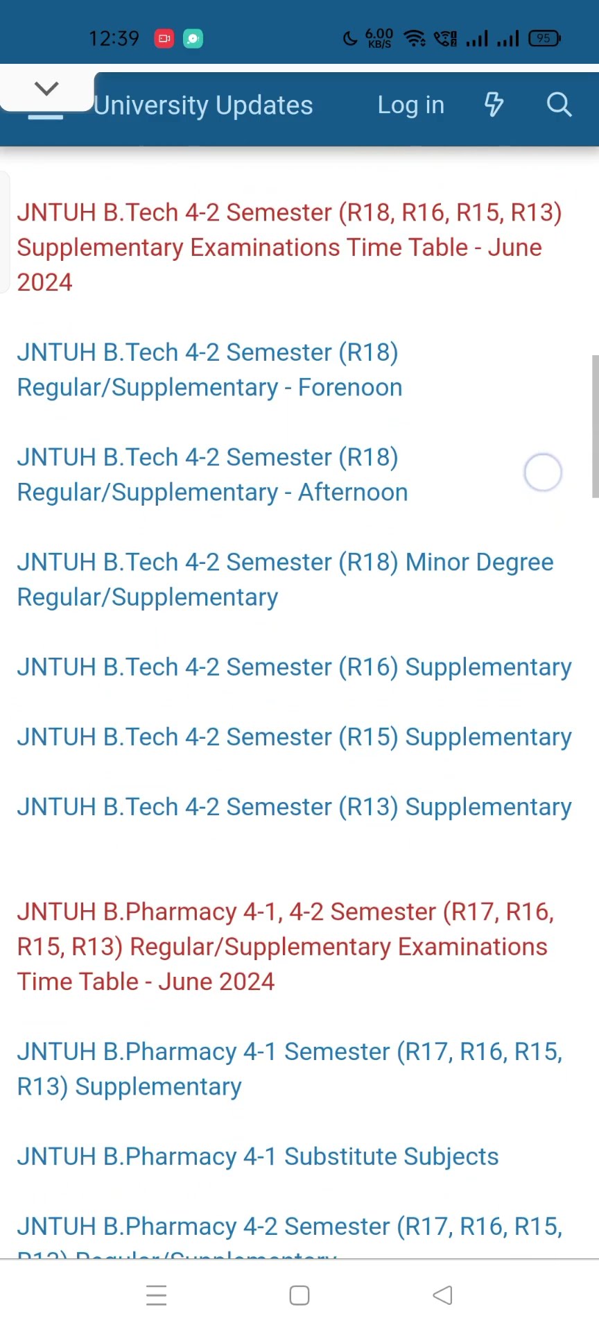 JNTUH B.Tech / B.Pharmacy 4-1, 4-2 Semester Examinations Time Table ...