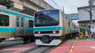 E231系0番台 マト106編成＋マト137編成\u0026マト128編成＋マト113編成 常磐線 北千住駅付近の踏切通過