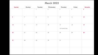 March 2022 Calendar Printable with Holidays