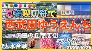 西武園ゆうえんち2022.8.25 プール大水合戦.大火祭り.夕日の丘商店街.銭天堂.ゴジラザライド.アトラクション.西武園通貨.お土産品.美味しかった商店街グルメ.駐車場