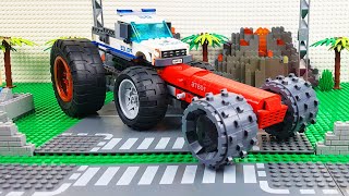 LEGO Experimental Cars and Monster Truck vs Police Car Giant Power Wheels | Toy Vehicles For Kids
