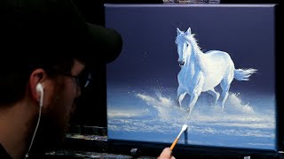 Acrylic Wildlife Painting of a White Horse in Snow - Time Lapse - Artist Timothy Stanford