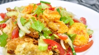 Spicy Fried Egg Salad (Thai Food) – Yam Khai Dao ยำไข่ดาว